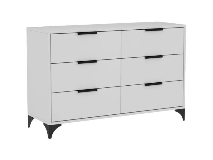 BEAUTYSOFA Kommode HOME 6S – Sideboard mit 6 Schubladen, Standschrank in Weiß, mit Griffen