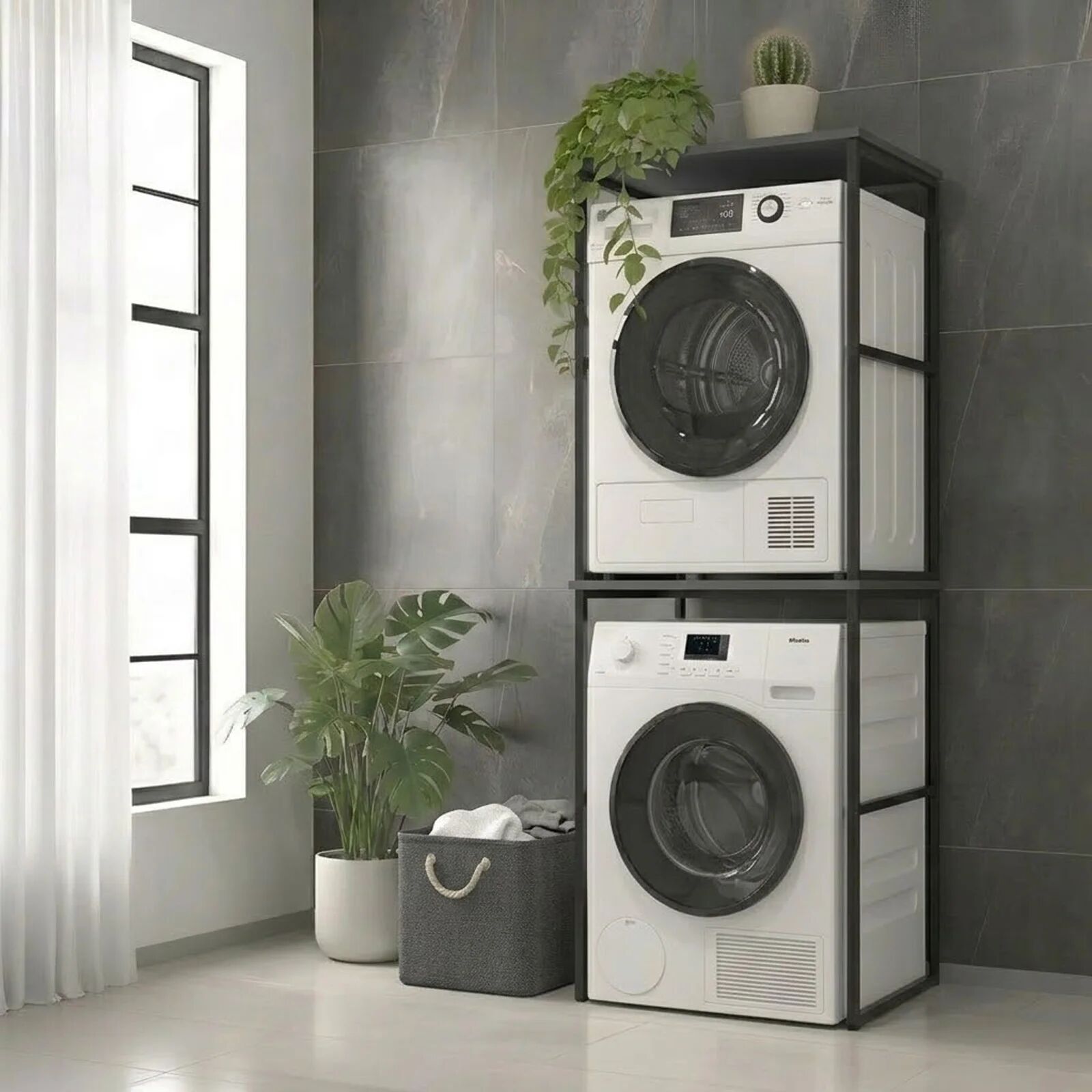 garneroarredamenti Mobile lavatrice e asciugatrice 66x189h cm industrial metallo antracite Loft