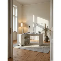 Eckschreibtisch Mit Regal Modern Design, Weiß 120x107x75 cm