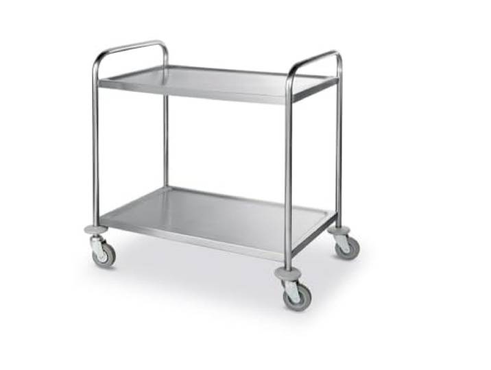 HENDI Servierwagen, für Geschirr, Küchenwagen, mit 4 Lenkrollen-2 Davon gebremst, 2 Regalböden, Max. Traglast pro Boden 50kg, 905x585x(H) 945mm, Blech 830x510mm, Edelstahl
