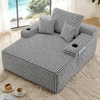 Loedds 47-Inch Upholstered Chaise Lounge with Cup Holders & Pillows & No Assembly