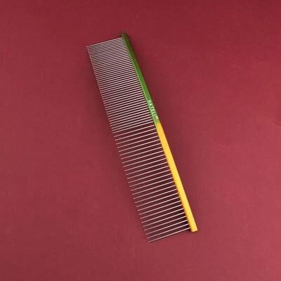 Inspire Select Rainbow Stainless Steel Pet Grooming Comb Curved Dense Teeth Deshedding & Hair Removal Brush For Dogs And Cats yellow Green 7.48 1.54 In