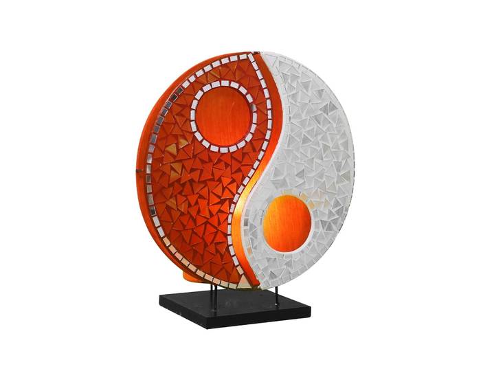 Woru Designer Tischlampe Ying Yang, weiß / opal, für Wohn- / Esszimmer, Textil / Stoff / Seide, Design, Tischlampe