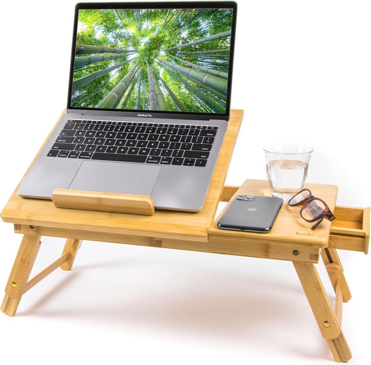 Budu Verstelbare Laptoptafel van Bamboe met Kantelbaar Blad
