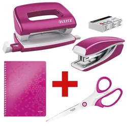 Leitz Starter-Set »WOW - Arbeitsplatzausstattung« (Locher, Heftgerät mit Heftklammern, pink