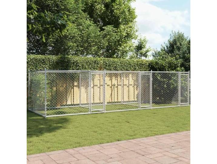Hundezwinger Mit Türen Grau 6x2x1,5 m Verzinkter Stahl Abschließbare Türen, Maschendraht-Design, belüftet, robust, langlebig, für Spiel und Training