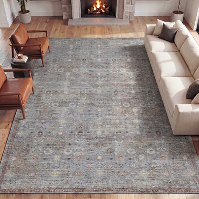 JONATHAN Y Petunia Distressed All-Over Floral Border Non-Slip Machine-Washable Rug