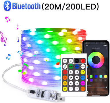 Inspire Picks 20M RGBIC Bluetooth LED String Lights USB Music Sync Dream Color Fairy Lights 20m 200leds