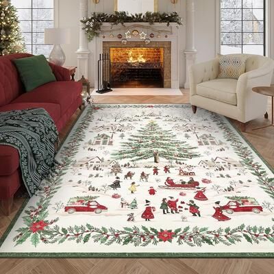 Garvee Snow Scene Christmas Festival Decorations Area Rug