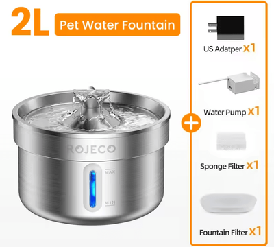 Inspire Curations FreshFlow ROJECO Stainless Steel Cat Water Fountain us Adapter 2l
