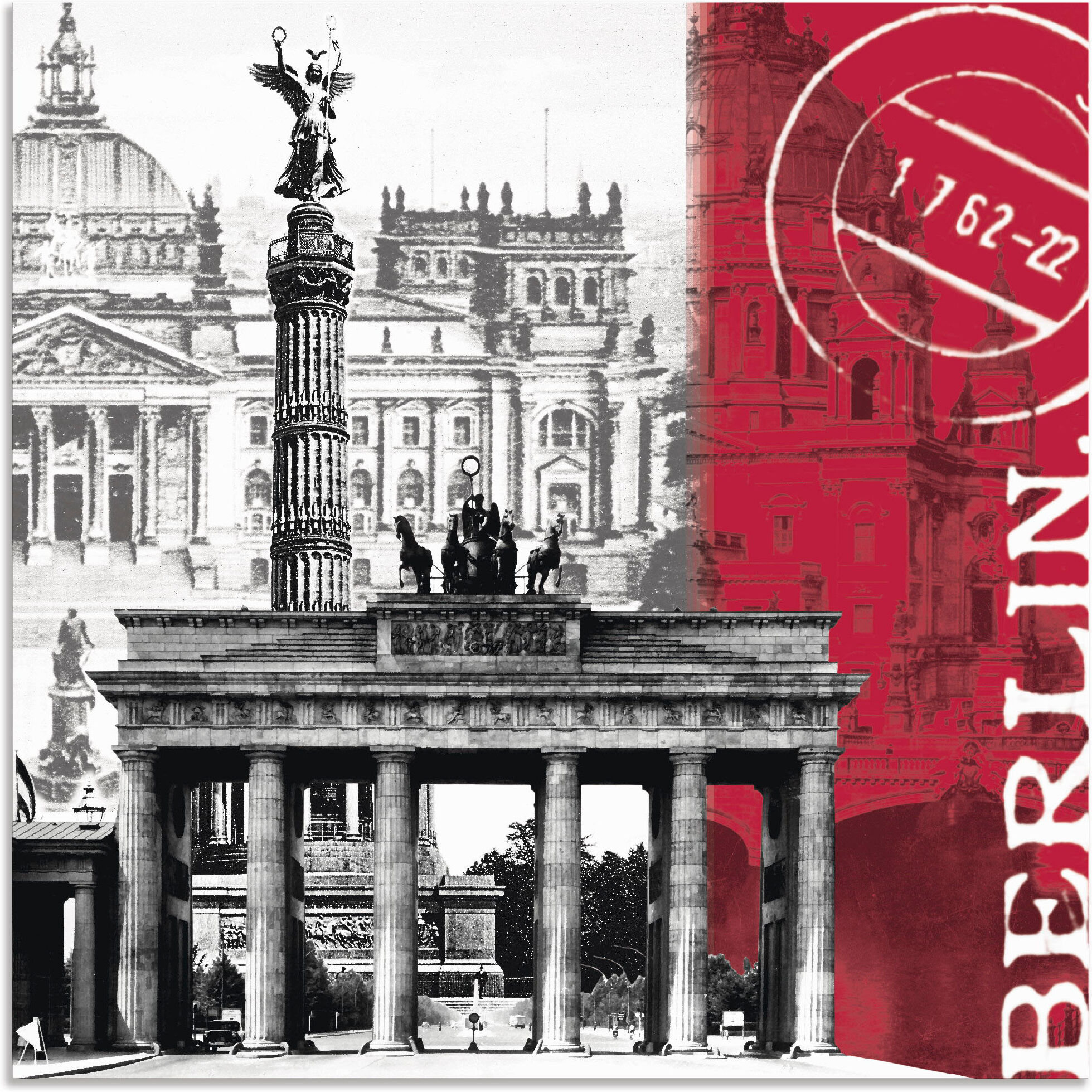 Alu-Dibond-Druck ARTLAND "Berlin I", rot (farbe bild(er): rot), B:50cm H:50cm, Bilder, Alu-Dibond-Druck, für Innen- und Aussenbereich geeignet, Outdoorbild farbe bild(er): rot B/H/T: 50cm x 50cm, Alu-Dibond-Druck Gebäude, 1 Stk.