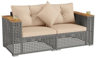 Costway 2-Piece Patio Corner Sofa Set with Thick Cushions-Beige