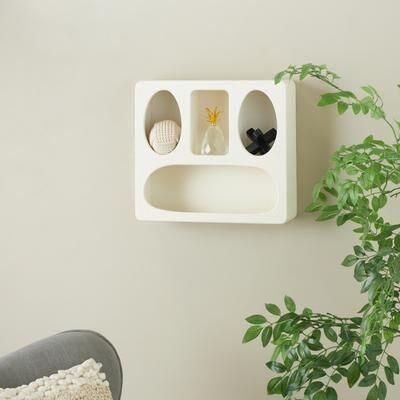 ARCILLA ELEMENTAL Cream or Black Wood 4 Shelf Geometric Room Wall Shelf