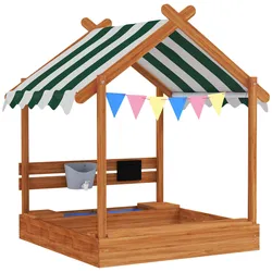 SANDKASTEN mit Dach, Sandkiste aus Holz mit Sitzplatz, Spielhaus für 3-7 Jahre
