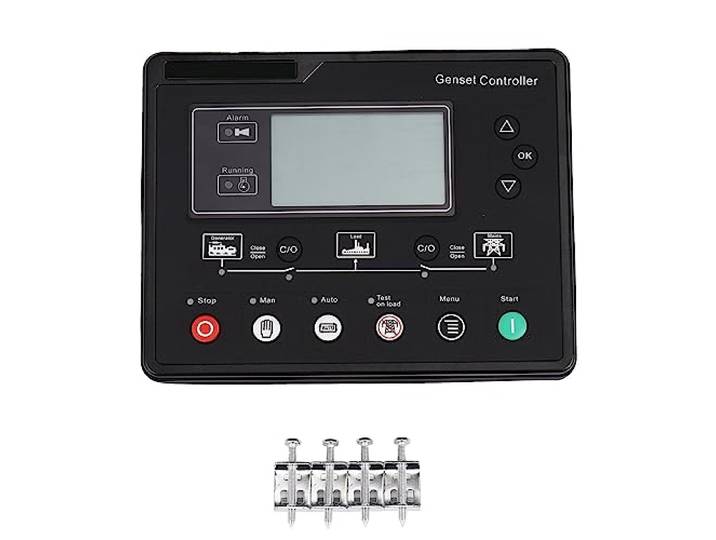 DSVKGZNOG SL6120 AMF Generator Controller LCD Display RS485 Modbus 12V 113x display area, multilingual (DE/EN/ES/RU) display with backlight, RS485 Modbus interface for remote operation.