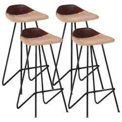 DELUKE Barhocker MUKE 4er Set Hellbraun Echtleder  | Barstühle Küchenhocker Thekenhocker für Küche Hausbar