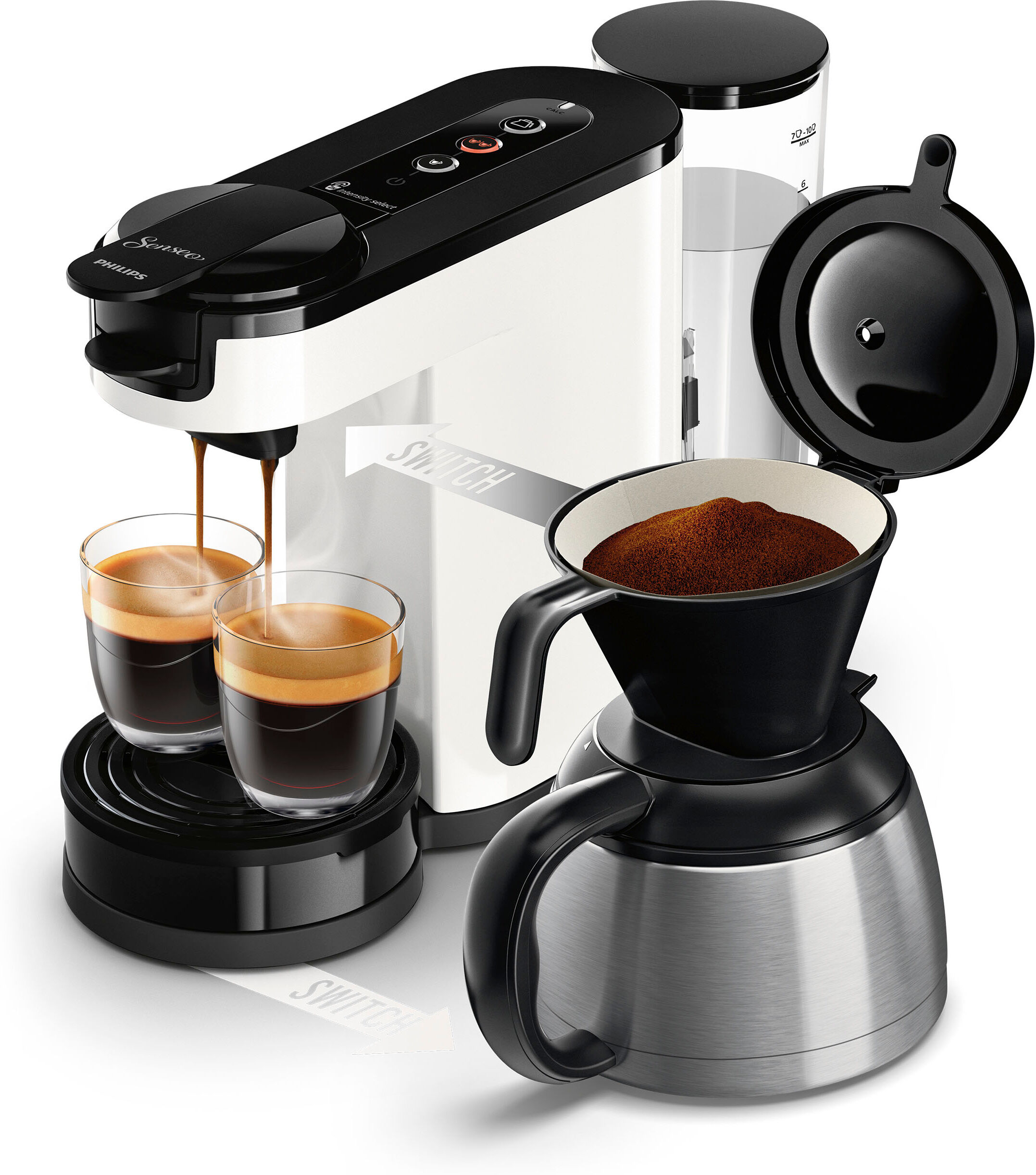 Philips SENSEO Kaffeepadmaschine "Switch HD6592/64, 2-in-1 Pad und Filterkaffee", weiß (star weiß), 1 l, 7, Kaffeemaschinen, 1L Kaffeekanne, Kaffeepadmaschine