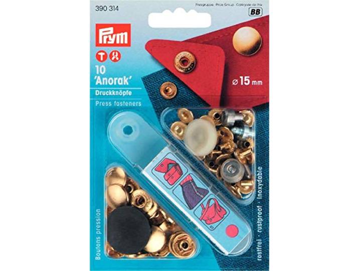 Prym - Naaivrije drukknop - Anorak -Messing - 15 mm - Goudkleurig