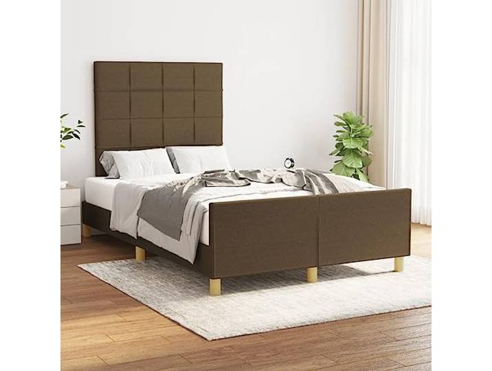 RJPLMFV Bettgestell, Stoff, Dunkelbraun, 120 x 200 cm Verstellbares Kopfteil, Lattenrost mit stabilen Füßen, ohne Matratze