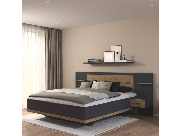 Beleuchtete Bettanlage Boston Extra 180 x 200cm Grau/Graumetallic