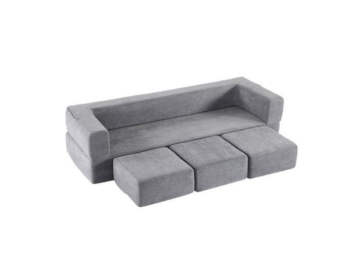 Canapé convertible modulable gris foncé avec 3 repose-pieds