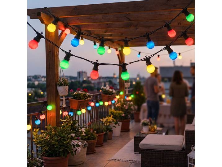 2er-Set Party-LED-Lichterkette mit 10 LED Glühbirnen, 4-farbig, ca. 2,7 m