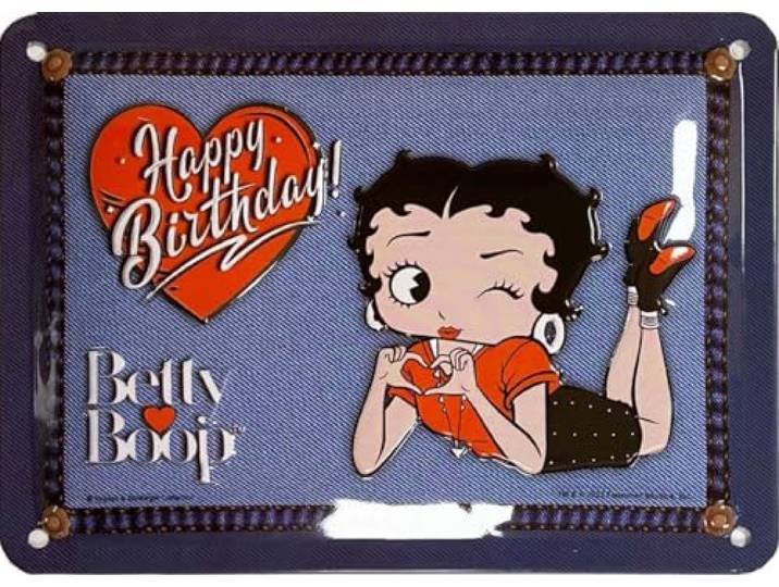 I&S/Les collections rétro Metalen bord met reliëf, 20 x 15 cm, Betty Boop Betty Boop Happy birthday