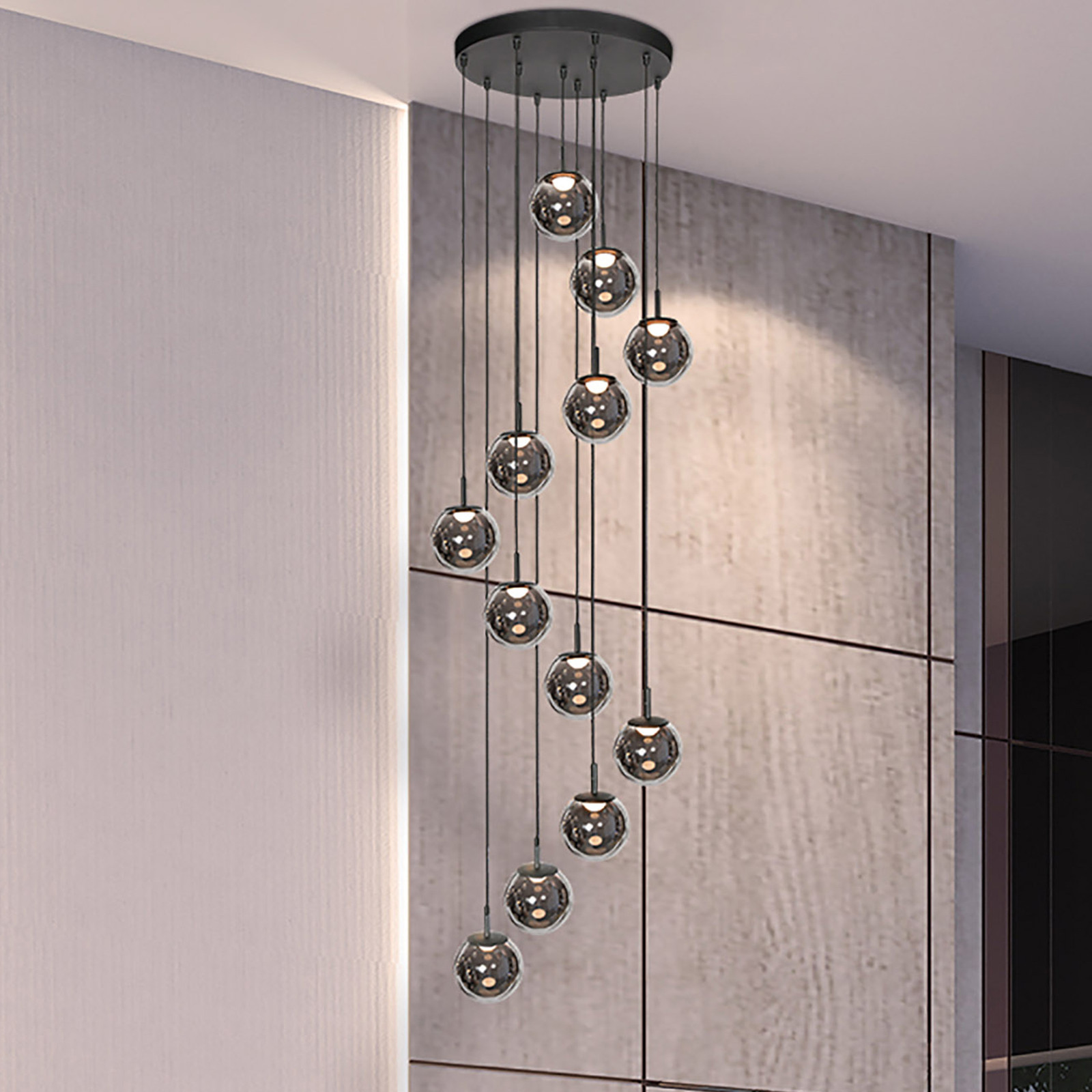 Steinhauer Vide hanglamp Bollique zwart 12-lichts met glas en metaal