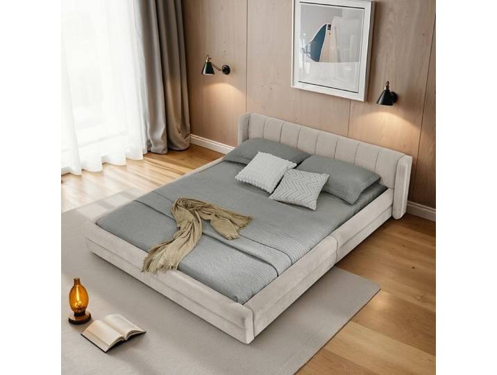 Dimensions 160x200 cm design solide et sécurisé lit double en fer couleur beige