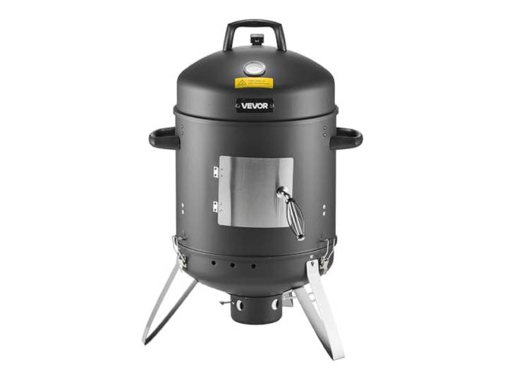 VEVOR Fumoir à Charbon 406\,4 mm Barbecue à Charbon de Bois Vertical en Acier Revêtu pour Fêtes Grillades Terrasse Jardin Camping\, avec 2 Grilles de Cuisson\, Thermomètre\, Aérations\, Cendrier Amovible