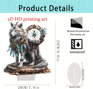 Inspire Picks Majestic White Wolf Dream Catcher Acrylic Desk Decor Boho Chic Tabletop Sign wolf 2pcs
