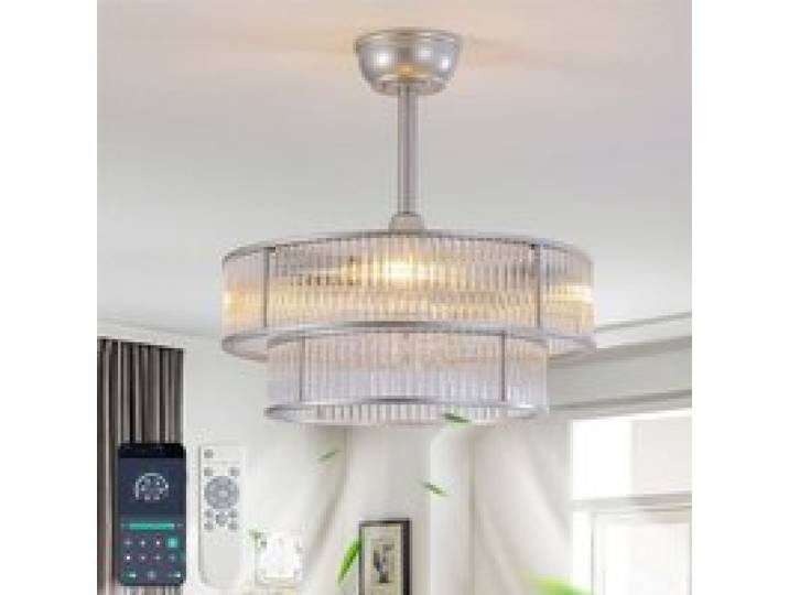 Plafonnier Ventilateur en Cristal avec Tige - Ventilateur de plafond - Moteur DC Silencieux 6 Vitesses