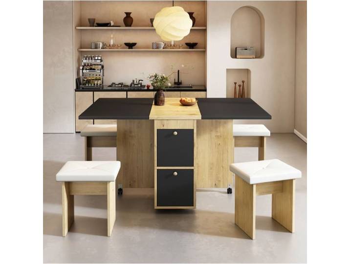 Table à manger extensible VUENOR 120x80x75 cm blanc noir – 4 places