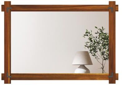 Costway Wood Framed Mirror with Acacia Wood Frame and Vintage Rivet Design Brown-L