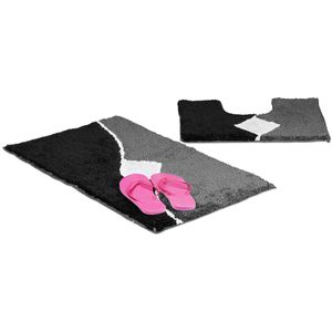 Relaxdays Badematte Badgarnitur, 2-teilig, grau, aus Polyester, rutschfest