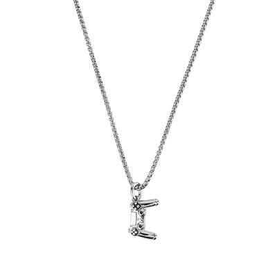 Kette mit Anhänger TOM TAILOR "Gaming-Motiv", silber (edelstahlfarben), Halsketten, Jungen, Edelstahl, L: 43 B: 2mm, B:2mm
