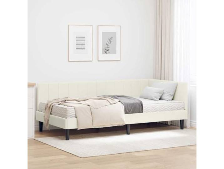 LPERTGFHU Eckbettgestell mit Matratze. Samt Polsterbett 90 x 190 cm Creme Platzsparendes Eckdesign, Inklusive Schaumstoff-Matratze
