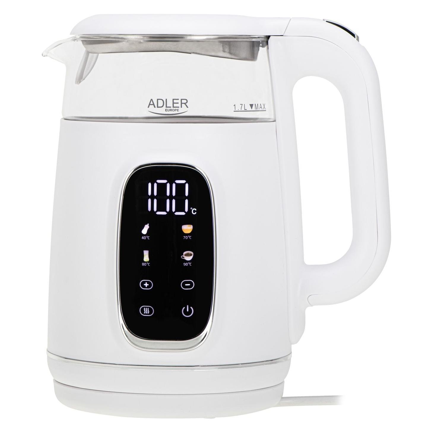 Adler AD 1305 elektrischer Wasserkocher weiss/silbern (1.70 l) (AD 1305ws)