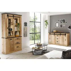 ESSZIMMER-SET Esszimmer Set, Used Wood hell, anthrazit, Wohnkombination 2-teilig mit Vitrine Sideboard
