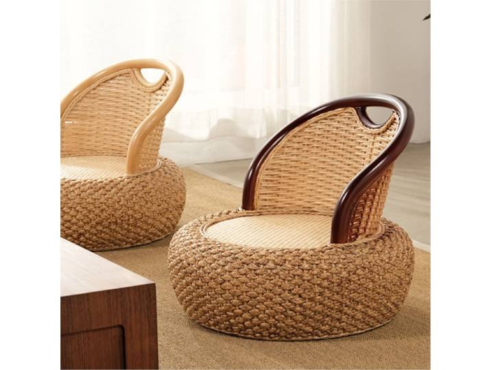 Fauteuil paresseux MOMO, petit tabouret de balcon, chaise de salon, tabouret rond, fauteuil japonais en rotin, futon avec dossier tatami