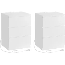 Nachtkästchen-Set Weiß 2er-Set mit USB-Anschluss