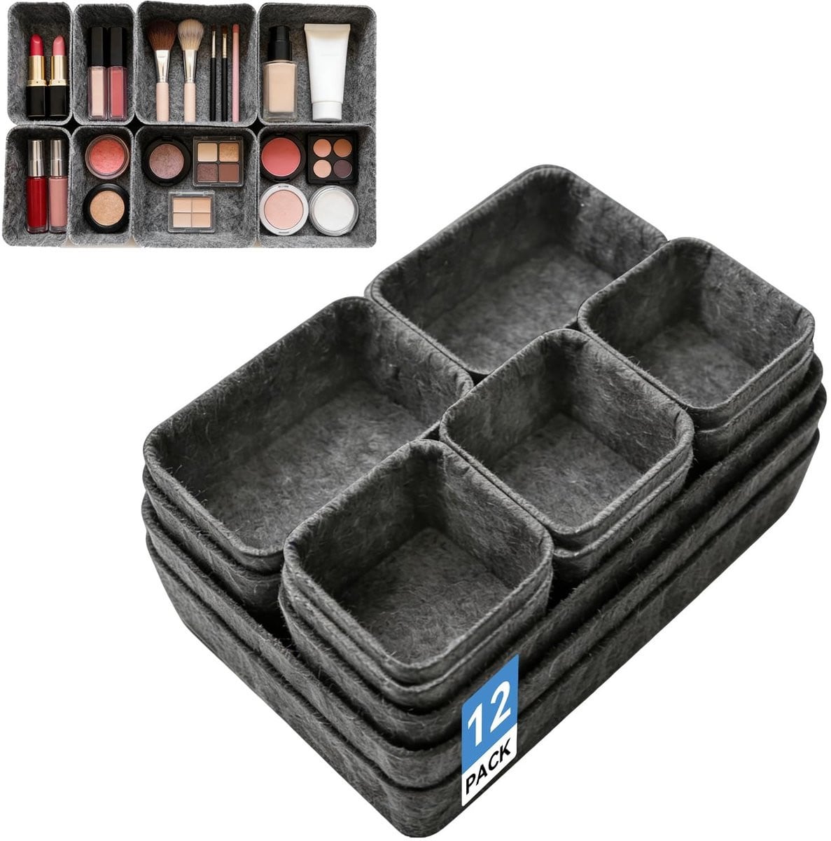 Set van 12 lade-organizers in 4 maten voor kleding en accessoires