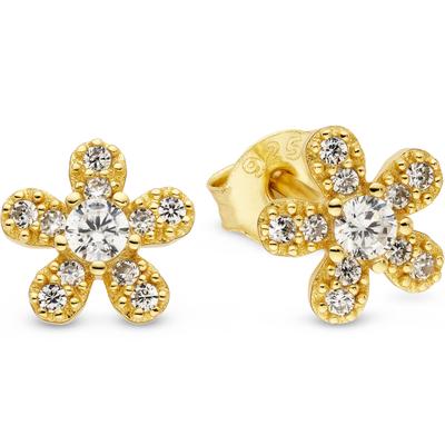 Paar Ohrstecker FIRETTI "Ohrringe Blüten-Design gelbgoldfarben vergoldet mit Zirkonia weiß", gelbgoldfarben, kristallweiß, kristallweiß, Ohrringe, Damen, 6,6mm, Silber 925 (Sterlingsilber), mit Zirkonia (synth.)