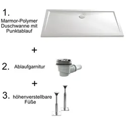 HSK rechteck Marmor-Polymer-Duschwanne „superflach“ 80 × 100 cm in Weiß