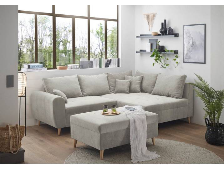 ED EXCITING DESIGN Ecksofa Calanda L-Form, mit Hocker & 3 Zierkissen