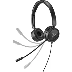 Renkforce 2-in-1-Headset mit 3.5 mm-Stecker & USB-Inline-Steuerung (Kabelgebunden, USB-A), Office Headset, Schwarz