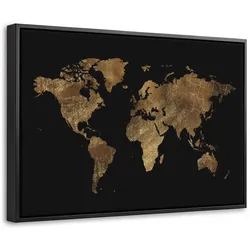 LEINWAND Bilder mit Rahmen - Weltkarte - Gold - Luxus - Erde - Schwarz - 60x40