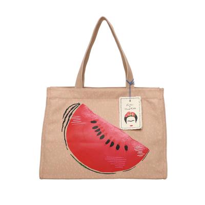 Shopper FRITZI AUS PREUSSEN "Fritzi x Frida Kahlo", Damen, Gr. B/H/T: 46,5cm x 34cm x 23cm onesize, beige, 55% Baumwolle, 45% Polyester, gemustert, Taschen Shopper, mit Melonen-Print