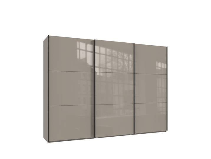 Schwebetürenschrank Kleiderschrank 300 cm Vollausstattung Glasfront in Sandgrau / 22037