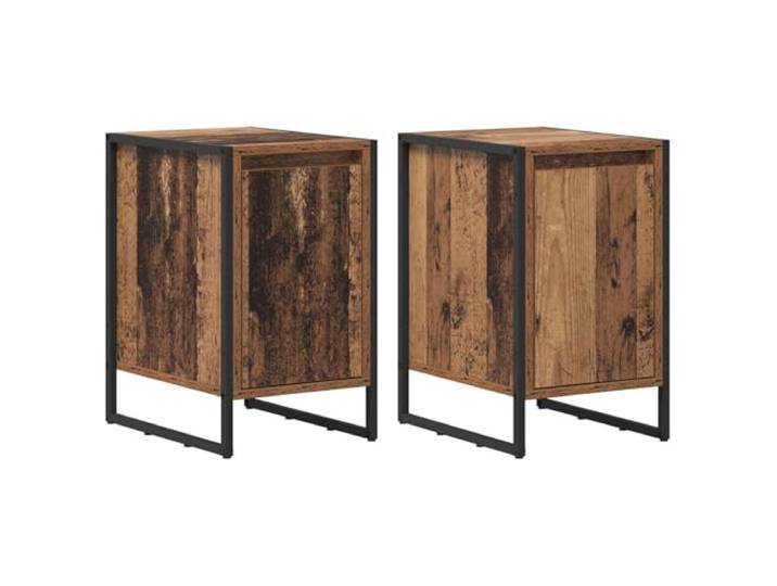 LMTYOENFG Nachttisch 2er-Set 39,5x30x50 cm Beistelltisch Altholz Rustikaler Industrie-Stil für Schlafzimmer und Wohnbereich mit soliden Stahlbeinen und robuster Stellfläche.